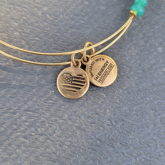 Alex and Ani Raphaelin Gold and Green Beaded Energy Bracelet - Picture 2 of 3